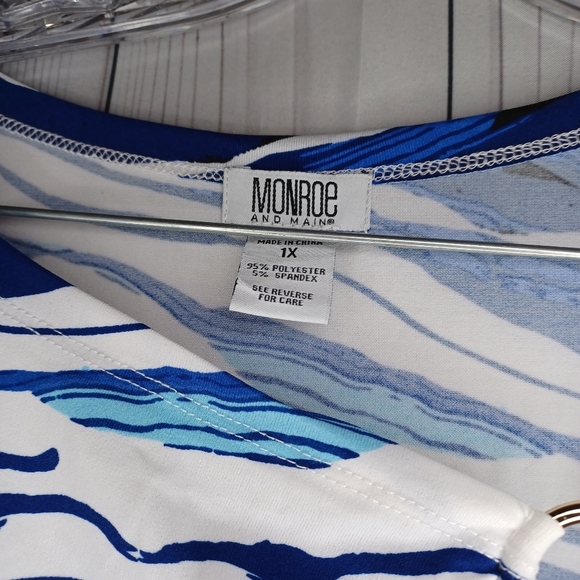 Monroe And Main Blue and White Asymmetrical Tunic Top - Picture 6 of 12